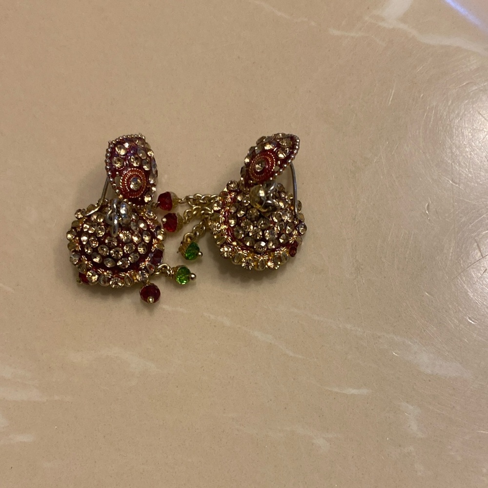 Art Class Elegant Red and Gold Drop Earrings - Picture 3 of 3